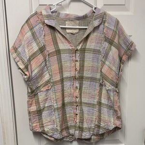 Lucky Brand Multicolor Plaid Button-Up Top